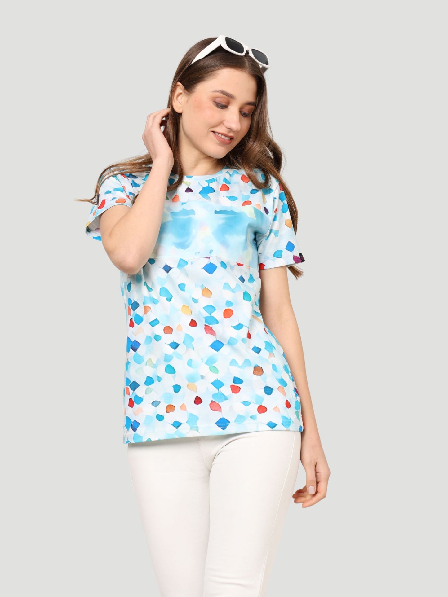 Indusvale Women's Blue Graphic Print Half Sleeves Regular Fit T-Shirt